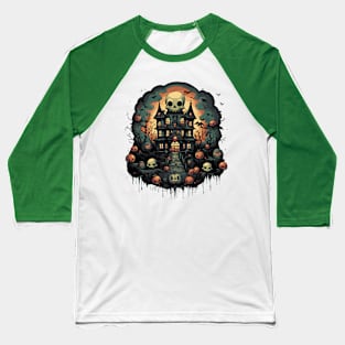 Fantasy Skulls Haunted House Baseball T-Shirt